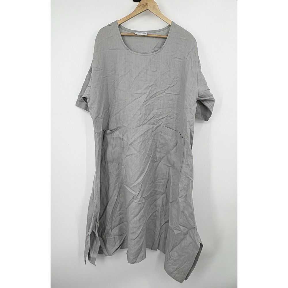 Eva Tralala Linen Midi Dress Large Lagenlook Bubble Capsule Minimalist Euro